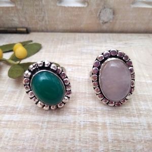 2 RING SET SILVER-STONE NWOT